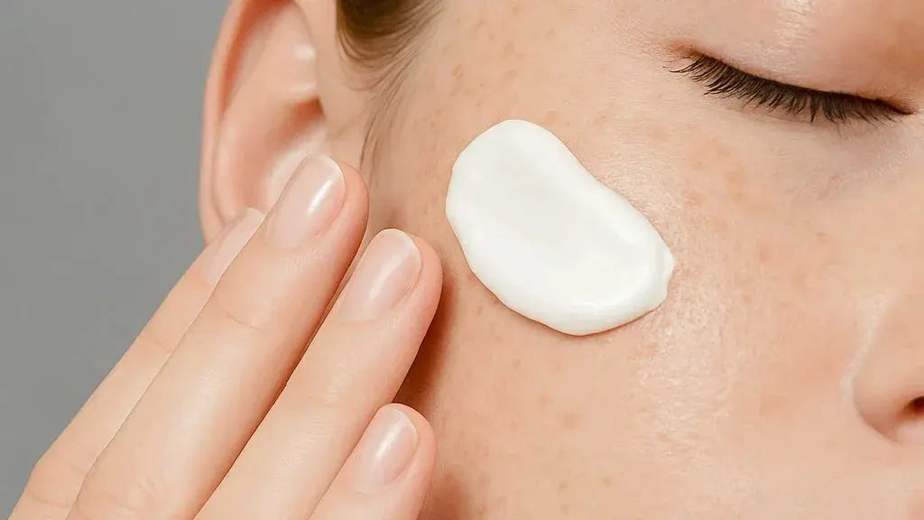 close up di una ragazza che applica una crema con acido ialuronico a basso peso molecolare sulla pelle
