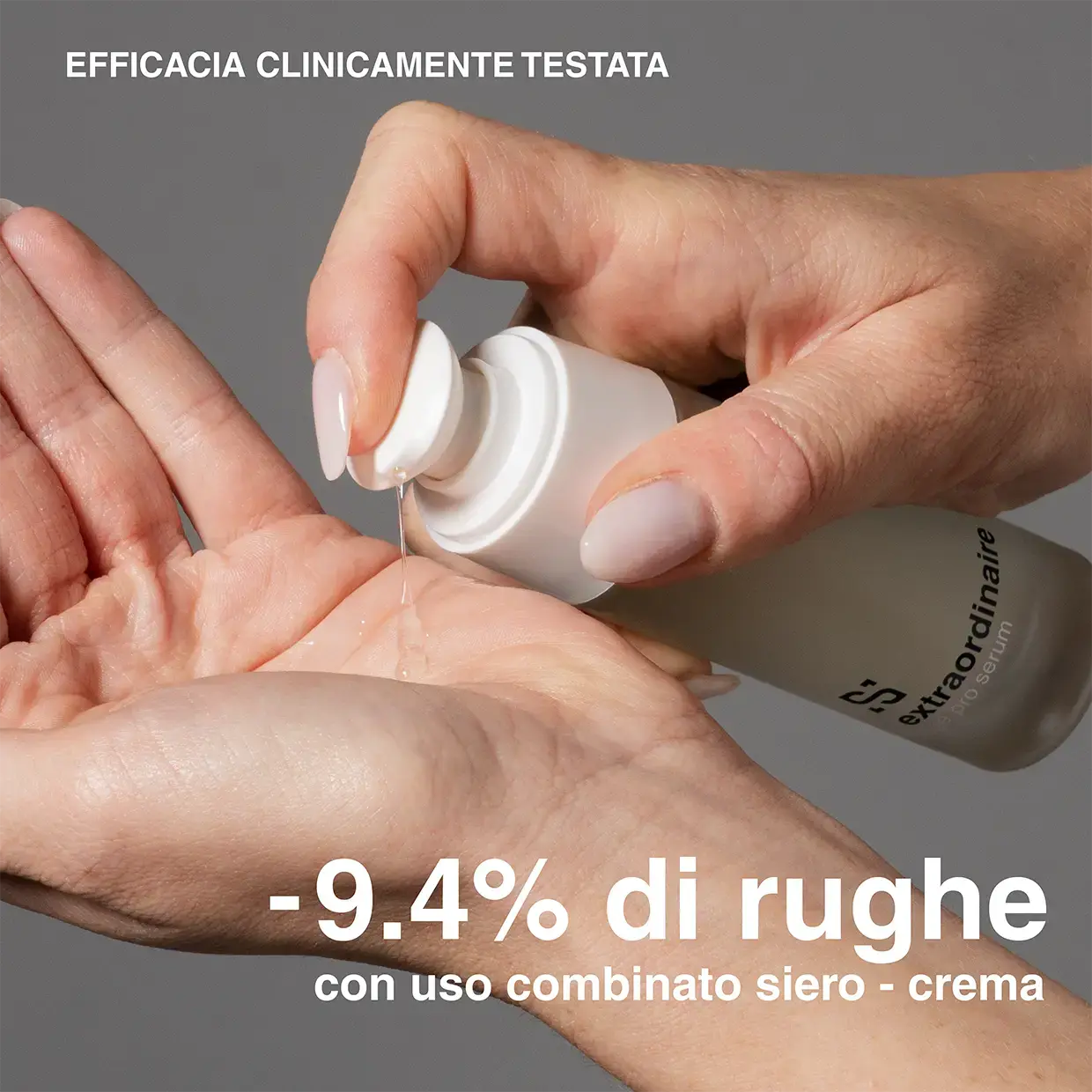 primo piano di mani di domma che provano il siero anti age sensitiva