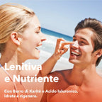 una coppia di fidanzati al mare, lei spalma la crema solare sensitiva sul viso di lui