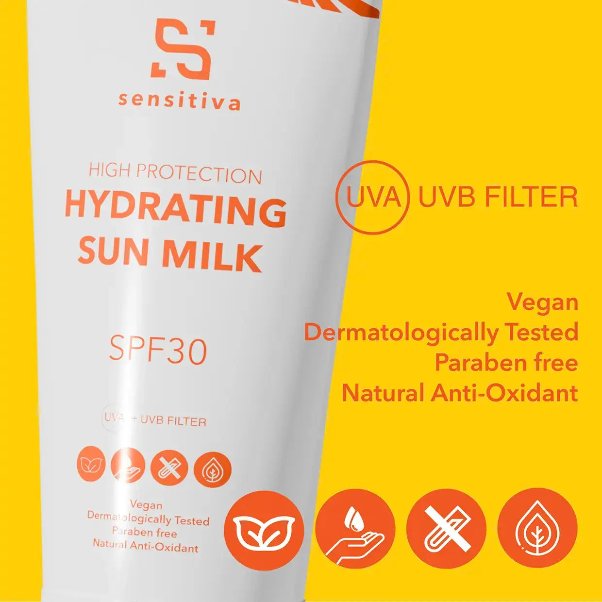 immagine scheda prodotto di una crema solare con i dettagli della funzionalità